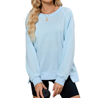 Solid Color Round Neck Sweatshirt – Cozy Loose Fit for Everyday Style