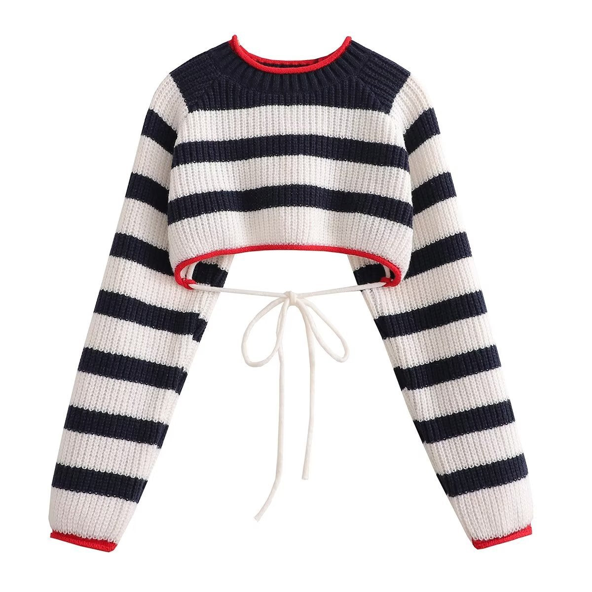Lace-up Sweater for Women – Stripes & Plaid Pattern Knitwear