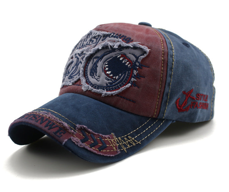 Unisex Shark Denim Cap – Tie-Dye Adjustable Baseball Cap
