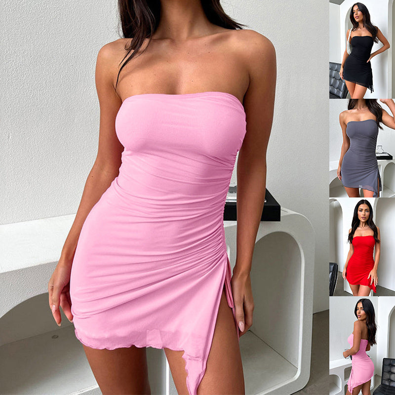 Y2K Tube-Top Split Dress | Backless Mini Dress & Trendy Summer Outfit for Women