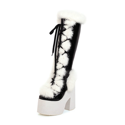 Tassel Rope Design High Heeled Long Snow Boots