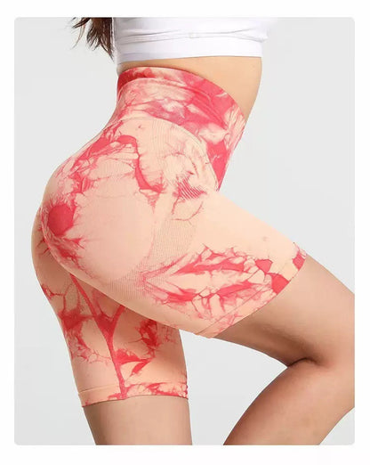 Seamless Tie-Dye Push Up Yoga Shorts – Stylish Activewear for Women