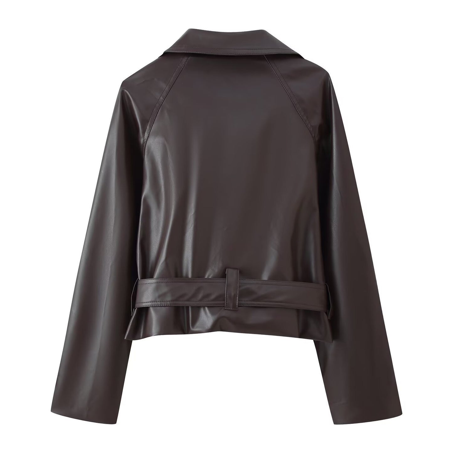 Ladies Long Sleeve Patent Leather Lapel Cropped Coats