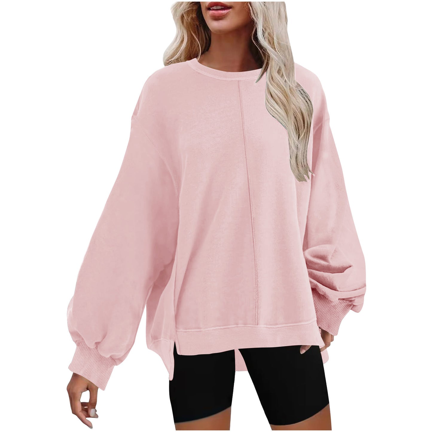 Minimal Solid Color Sweatshirts – Round Neck Raglan Sleeve Top for Women