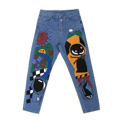 Cartoon Print Harem Jeans – Vintage Streetwear for Women