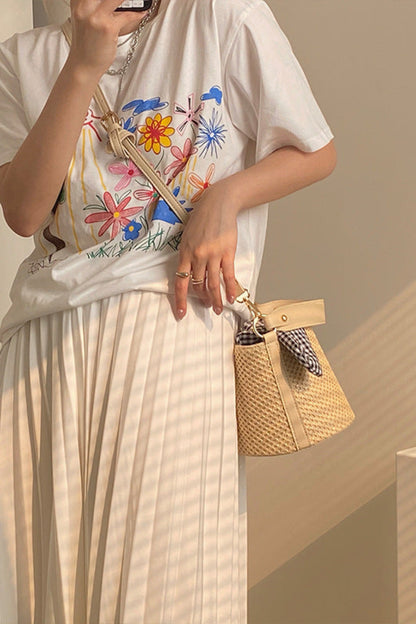 Women's Summer Bucket Straw Bag – All Match Casual Beach Tote 2025 | Medium PU Handbag