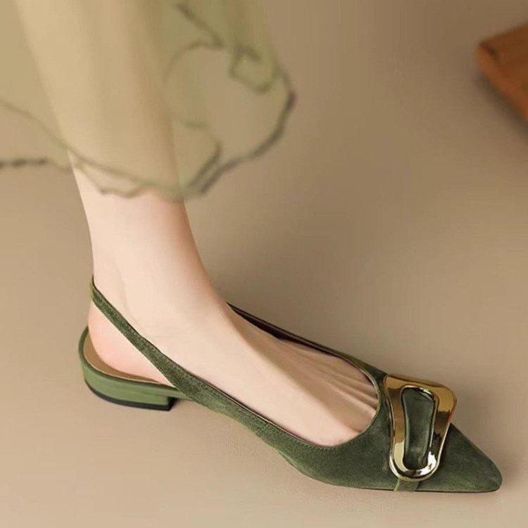 Retro Style Super Low Flat Elegant Metal Buckle On Women Shoes