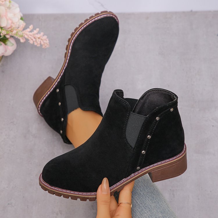 Short Retro Frosted Suede Boots | Casual Round Toe Low Heel Ankle Boots for Women