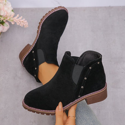 Short Retro Frosted Suede Boots | Casual Round Toe Low Heel Ankle Boots for Women