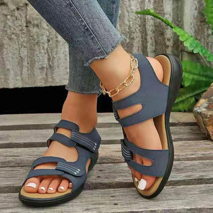 Women S Retro Summer Wedge Sandals Hook Loop Closure Hollow Out Beach Casual Shoes