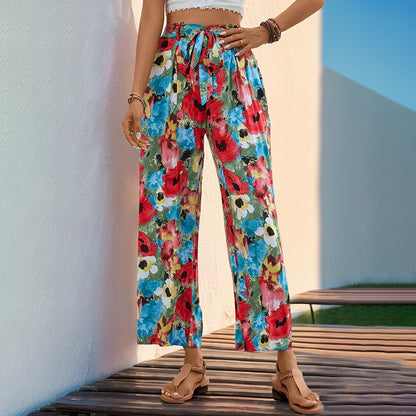 New Floral Print On Leg Leggings Capri Pants