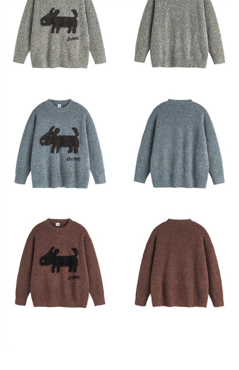 Loose Fit Polyester Knit for Teens Unisex Puppy Pattern Sweater
