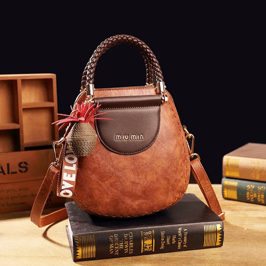 Genuine Leather Round Box Crossbody Bag