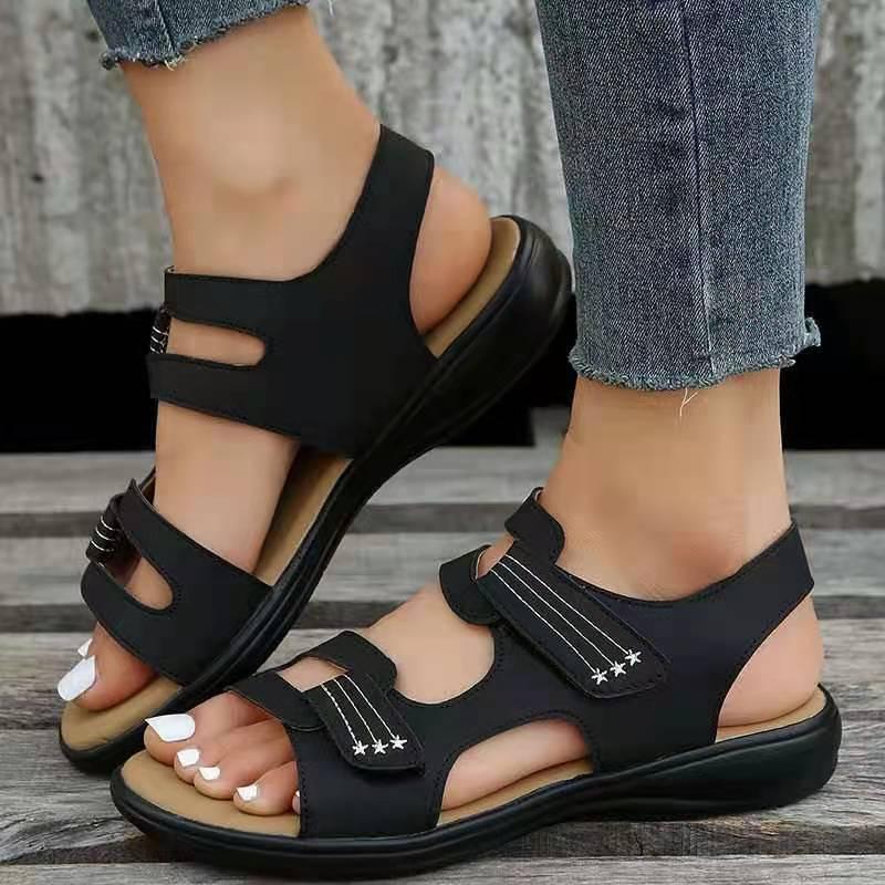 Women S Retro Summer Wedge Sandals Hook Loop Closure Hollow Out Beach Casual Shoes