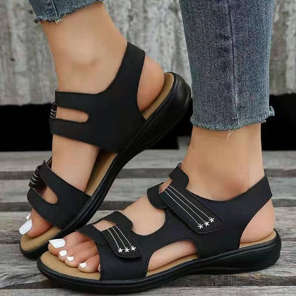 Women S Retro Summer Wedge Sandals Hook Loop Closure Hollow Out Beach Casual Shoes