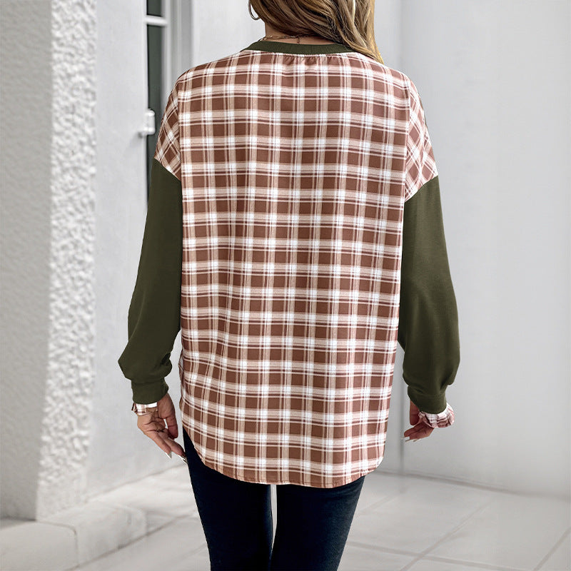 Plaid Stitching Pullover – Casual Cool with a Twist