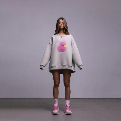 Cute Duck Print Sweater for Women – Loose Cotton Pullover, Cozy Autumn & Winter Outfit