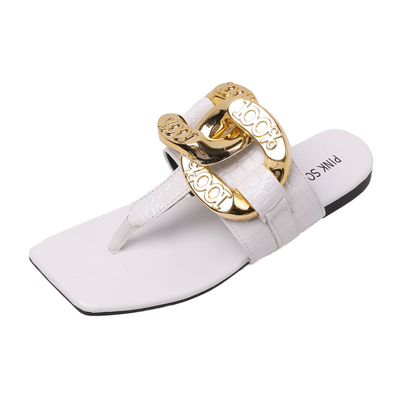 Metal Decoration Pointed Low Heel Women Slingback Slippers