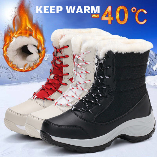 Womens Winter Snow Boots Warm Plush Ankle Boots Fashionable Cold Weather Cotton Shoes For Ladies