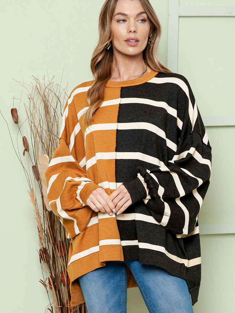Women’s Striped Loose Pullover Long Sleeve Hoodie – Casual Japanese & Korean Style