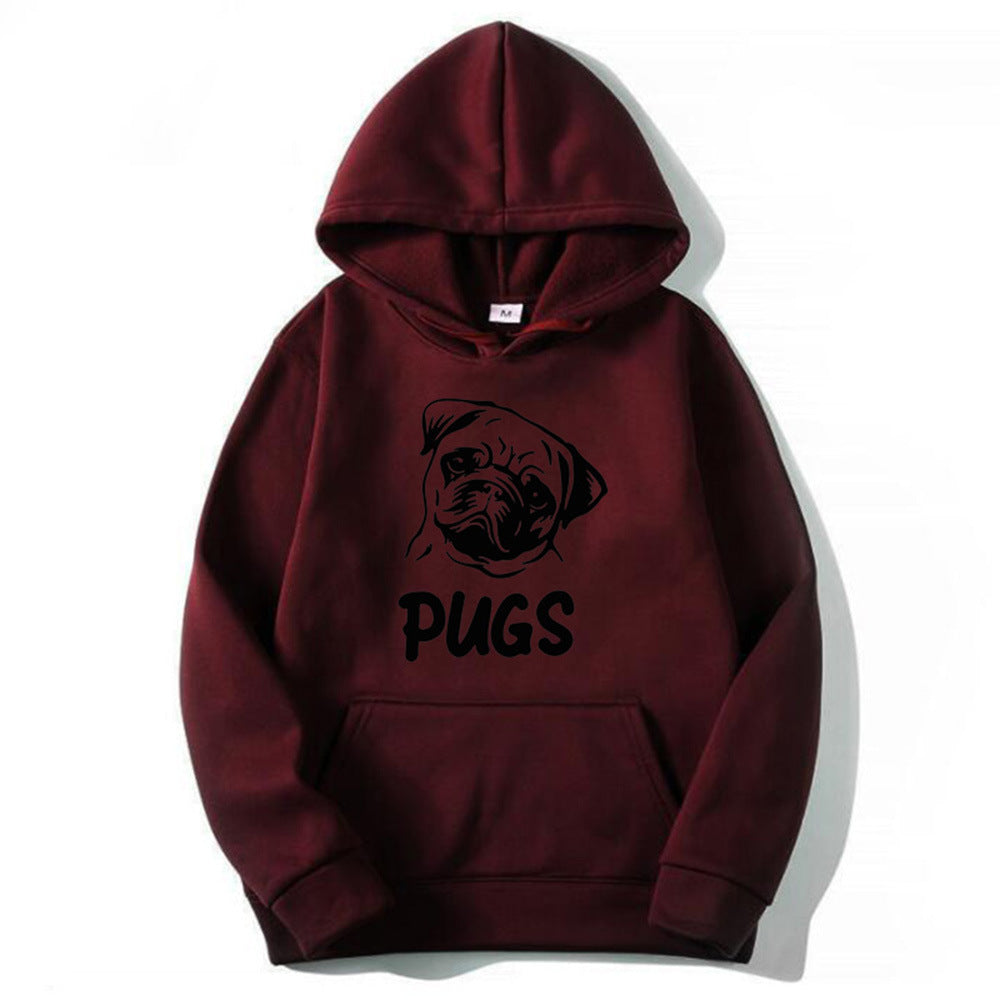 Hip Hop Pug Printed Hoodie – Retro Street Style for Men & Women