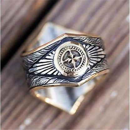 Men's Vintage Glyph Ring – Unique Silver & Black Statement Ring, Aesthetic Geometric Jewelry