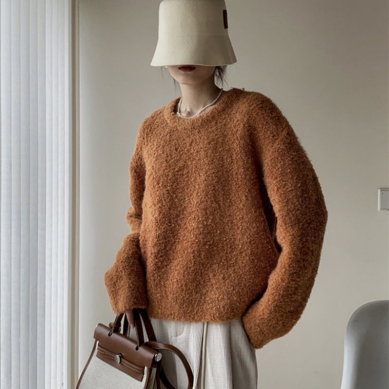 Cozy Vintage Furry Round Neck Pullover Sweater
