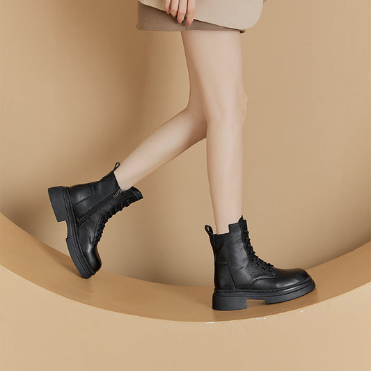 Flat Sole Genuine Leather Winter Ankle Boots