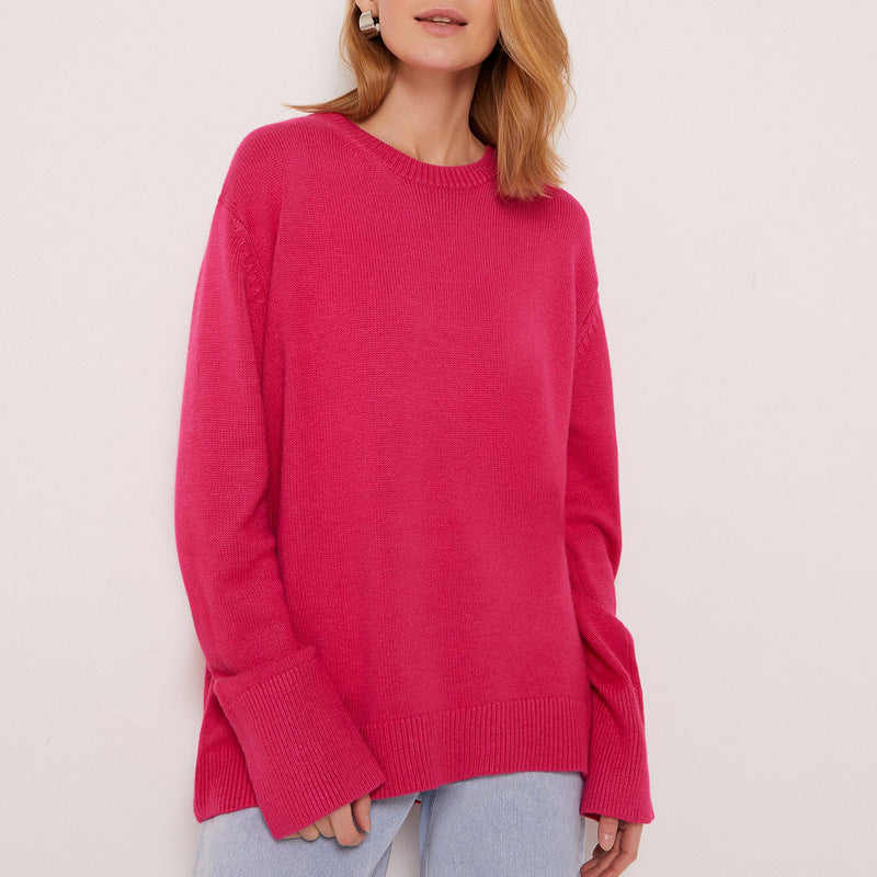 Women's Elegant Urban Pullover Sweater – Core-Spun Yarn Round Neck Knitwear