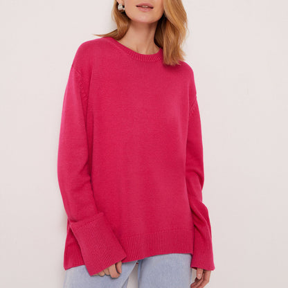Women's Elegant Urban Pullover Sweater – Core-Spun Yarn Round Neck Knitwear