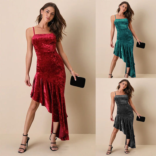 Ruffle Down Spaghetti Spring Women Dress