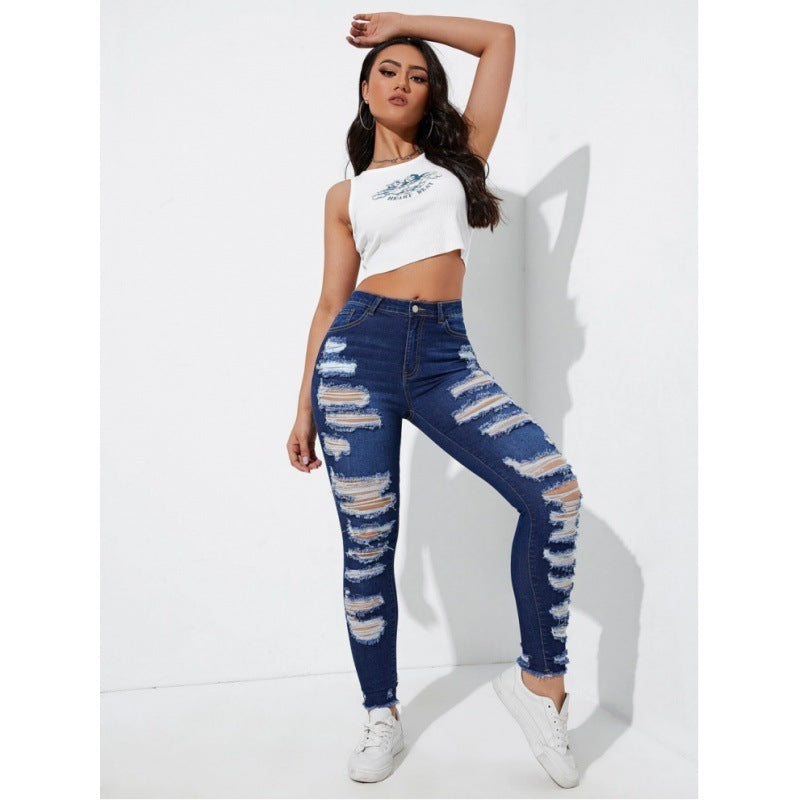 All-Match High-Waist Skinny Denim Trousers – Flattering Full-Length Jeans