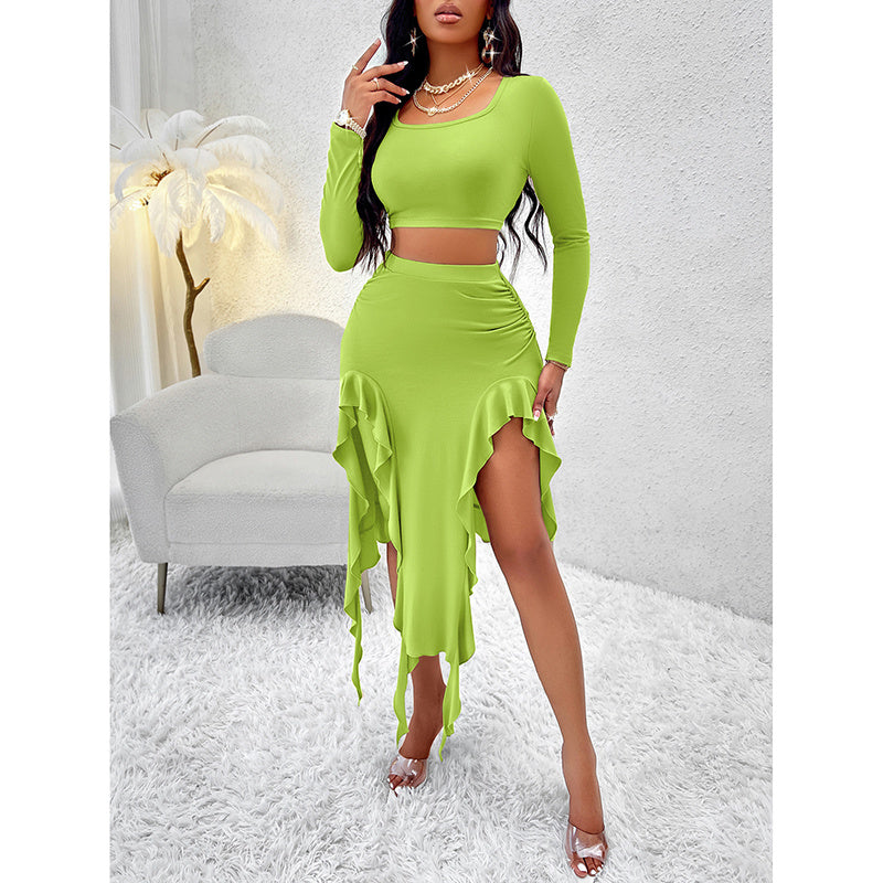 Ruffle Asymmetrical Skirt Two-Piece Outfit Set | Bold Summer Vibes Style 2025