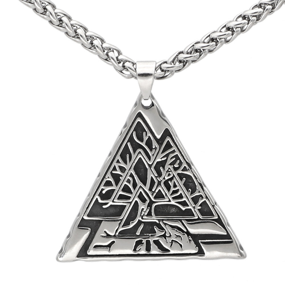 Mens Stainless Steel Geometric Pendant With CZ Stone
