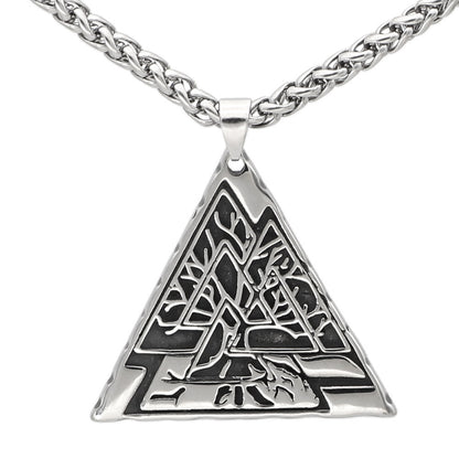 Mens Stainless Steel Geometric Pendant With CZ Stone