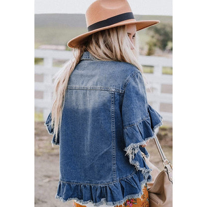 Casual Spring Autumn Blue Denim Coats