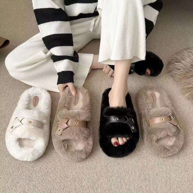 Fluffy Plush Women’s Flat Slippers – Princess Series Indoor Cozy Footwear