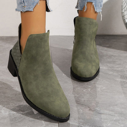 Casual Elegant Slip On Square Heel Women Ankle Boots