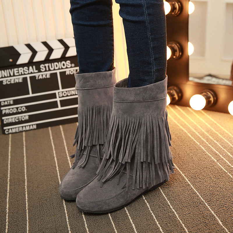All-Match Tassel Suede Boots for Women | Square Heel Round Toe Minimalist & Boho Style
