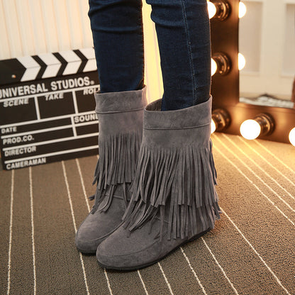 All-Match Tassel Suede Boots for Women | Square Heel Round Toe Minimalist & Boho Style