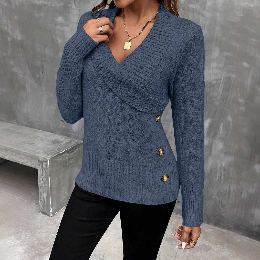 Long Sleeve Temperament Commute Style Women's Elegant Polyester Sweater