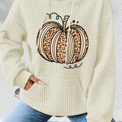 Cozy Pumpkin Print Hoodie for Women – Cute Halloween Pullover Sweatshirt for Fall/Winter Casual Style