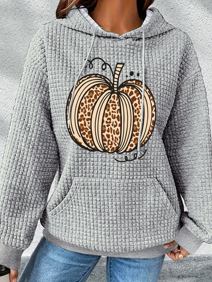 Cozy Pumpkin Print Hoodie for Women – Cute Halloween Pullover Sweatshirt for Fall/Winter Casual Style