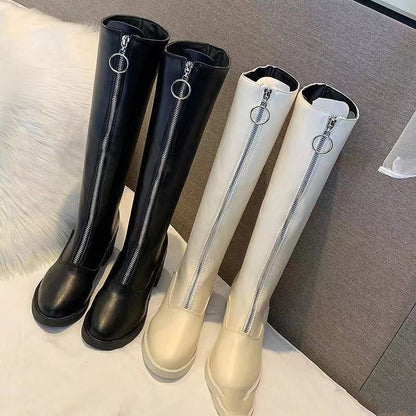 Knee High Warm Front Zipper Snow Boots