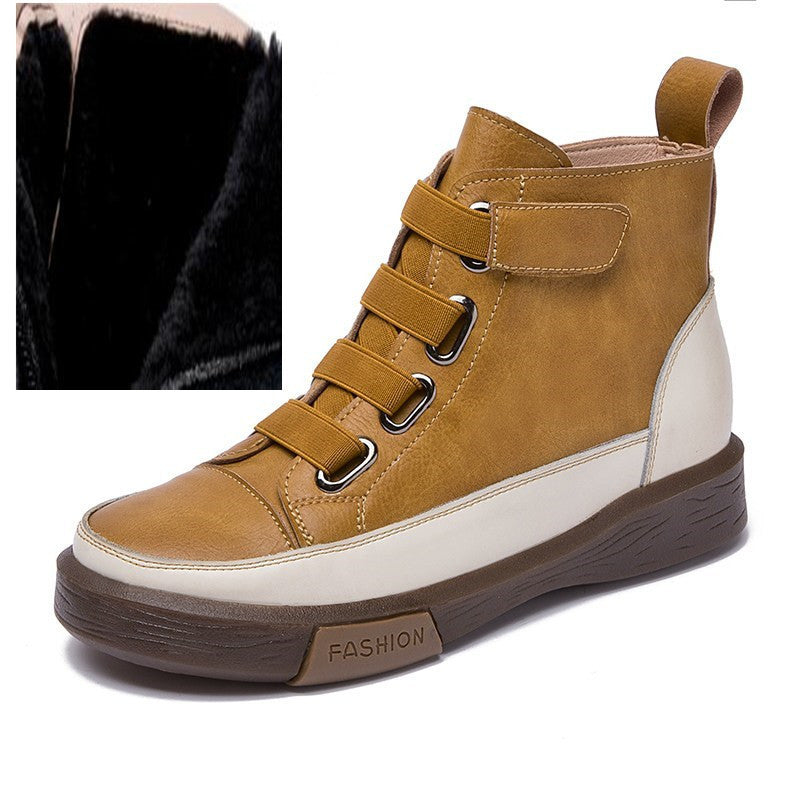 British Vintage Martin Boots for Women | Cowhide Leather Non-Slip Winter Boots with Plus Velvet Lining