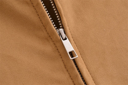 Autumn Camel Color Suede Short Jacket For Women