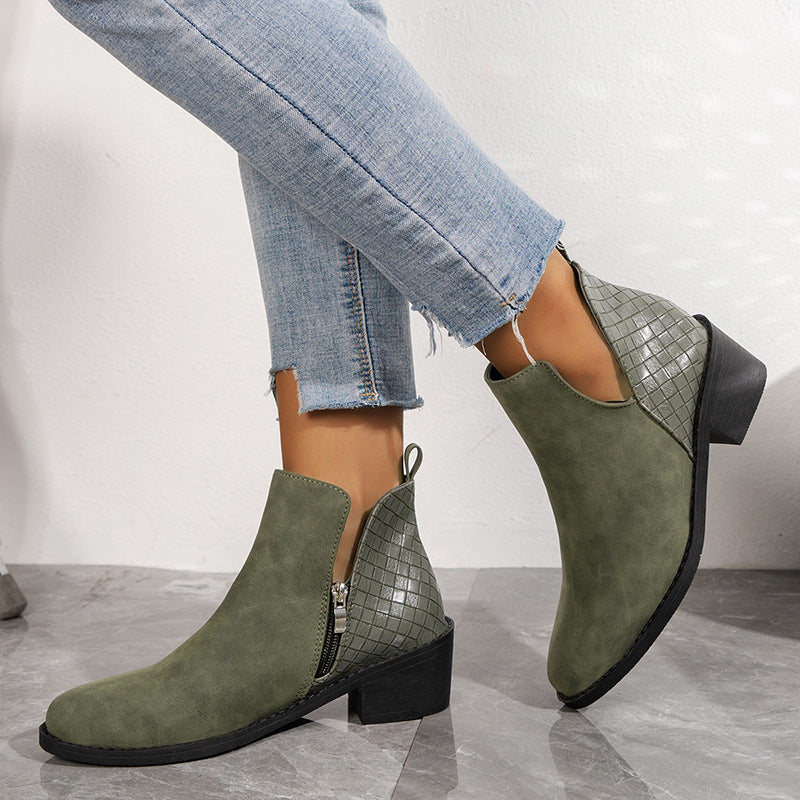 Casual Elegant Slip On Square Heel Women Ankle Boots