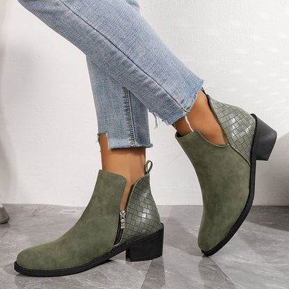 Casual Elegant Slip On Square Heel Women Ankle Boots