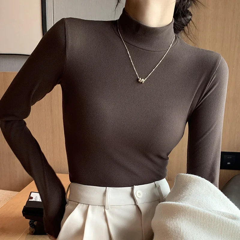 Elegant Turtleneck Knit Sweater Womens Slim Fit Long Sleeve Pullover Casual Basic Korean Fashion Chic Top