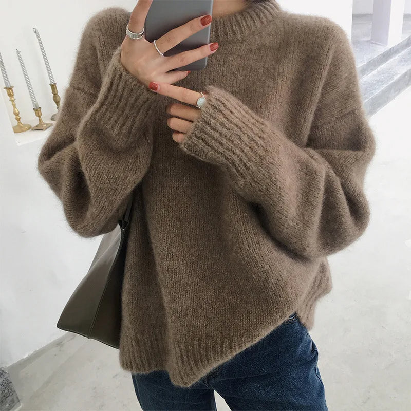 Luxury Seahorse Hair Knit Sweater – Retro Loose Fit Warm Pullover for Women, Casual Autumn & Winter Fashion